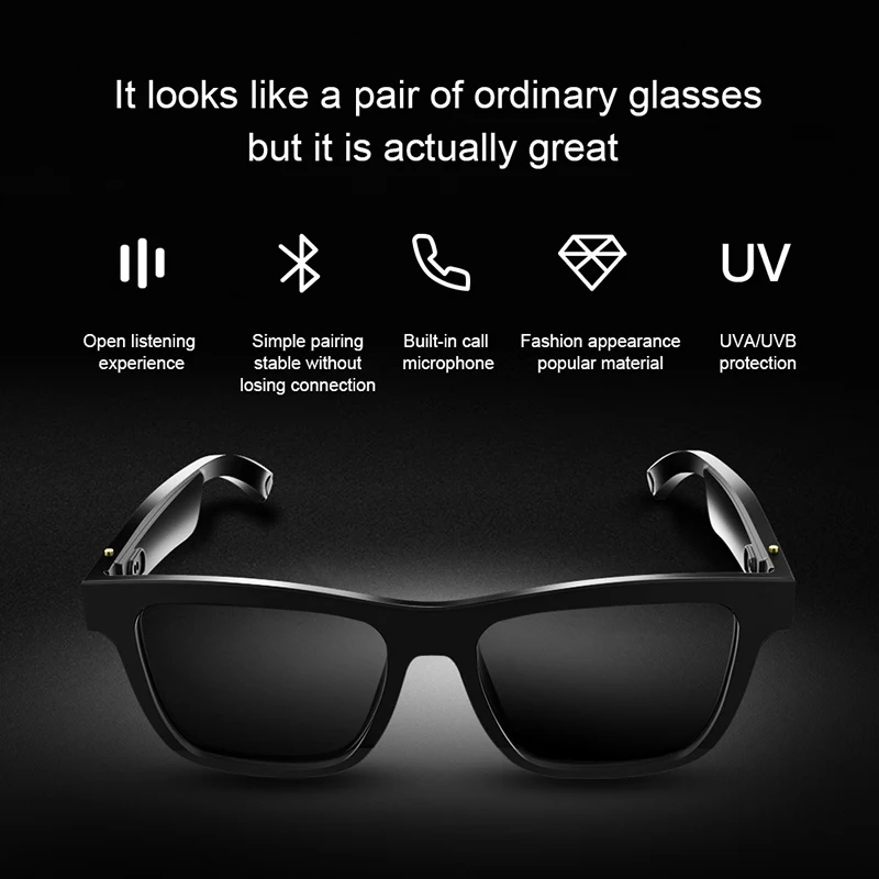 저렴한 새로운 스마트 무선 블루투스 5.0 헤드셋 음악 안경 야외 사이클링 선글라스 이어폰, 스포츠 헤드폰 내장 스피커