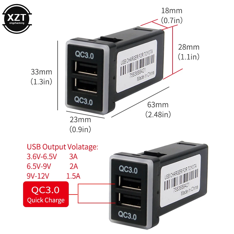 qc3 0 quick charge car charger 5v 3a 9v 2a double usb phone pda dvr adapter plug play cable for toyota free global shipping