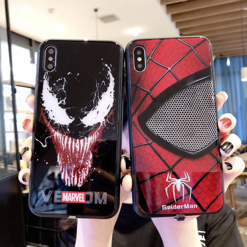 venom чехол из закаленного стекла для телефона для iPhone 6S 7 8PLUS XS MAX светодиодный роскошный стеклянный чехол для телефона