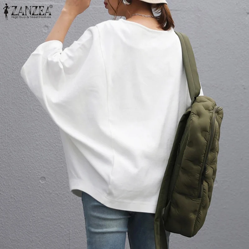 Kaftan Baggy Tunic Women's Autumn Blouses ZANZEA 2022 Casual 3/4 Sleeve Knitted Blusas Female O Neck Tops Chemise Oversized Top
