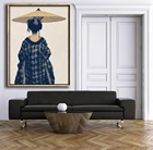 Настенное художественное кимоно Geisha в стиле бохо с шикарным декором, художественное кимоно синего и бежевого цвета над кроватью, богемное художественное украшение для спальни с печатью