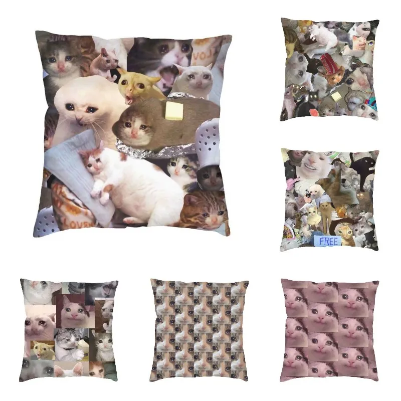 

Crying Cat Memes Cushion Cover 45x45 Home Decorative 3D Printing Animal Pet Throw Pillow for Sofa Double-sided