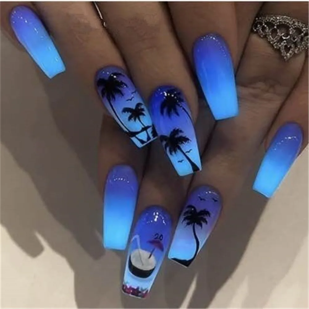 4Pcs Hot Tropical style Palm Tree Nail Stickers Coconut Water Transfer Paper DIY Beauty 3D Decoration | Красота и здоровье