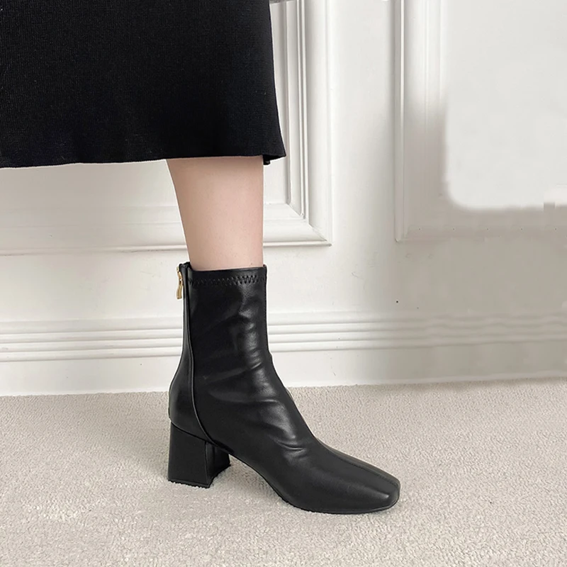 

Женские ботильоны на низком каблуке, черные ботинки на молнии сзади, женская обувь, повседневные ботинки челси на блочном каблуке, женские с...