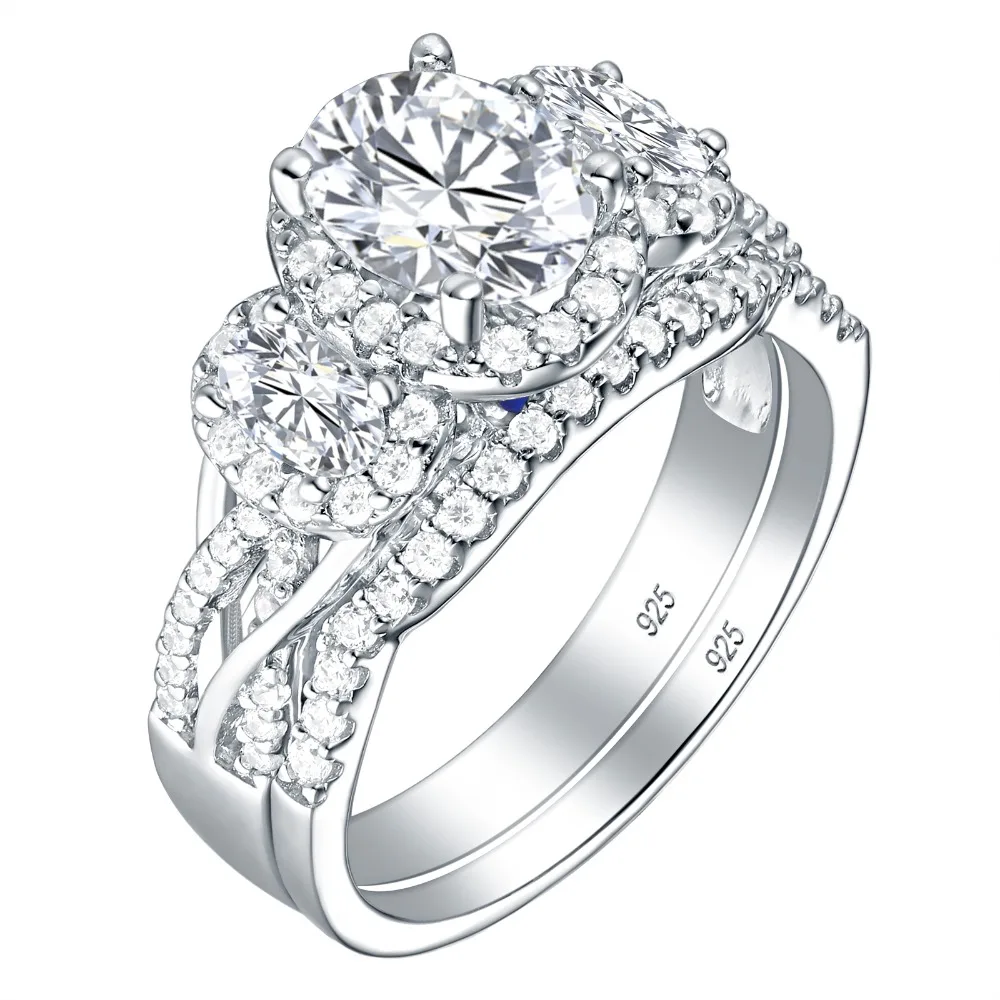 Wuziwen 3,5 Ct овальной формы AAA циркон кольца из стерлингового серебра 925 для женщин синий кристалл обручальное кольцо набор модный подарок для ювелирных изделий
