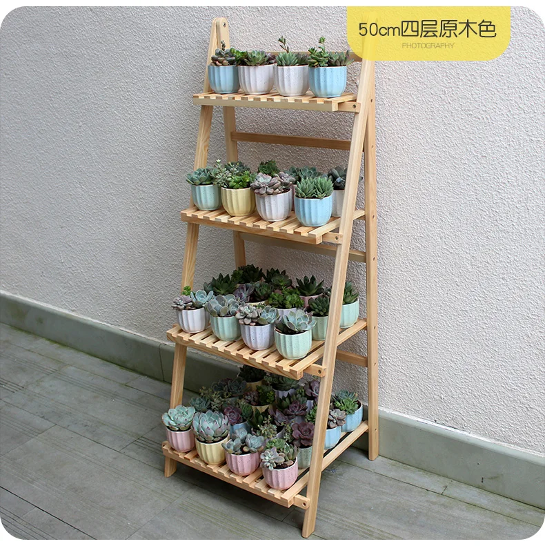 

Flower shelf simple solid wood home balcony green radish multi-layer detachable folding portable simple indoor plant stand