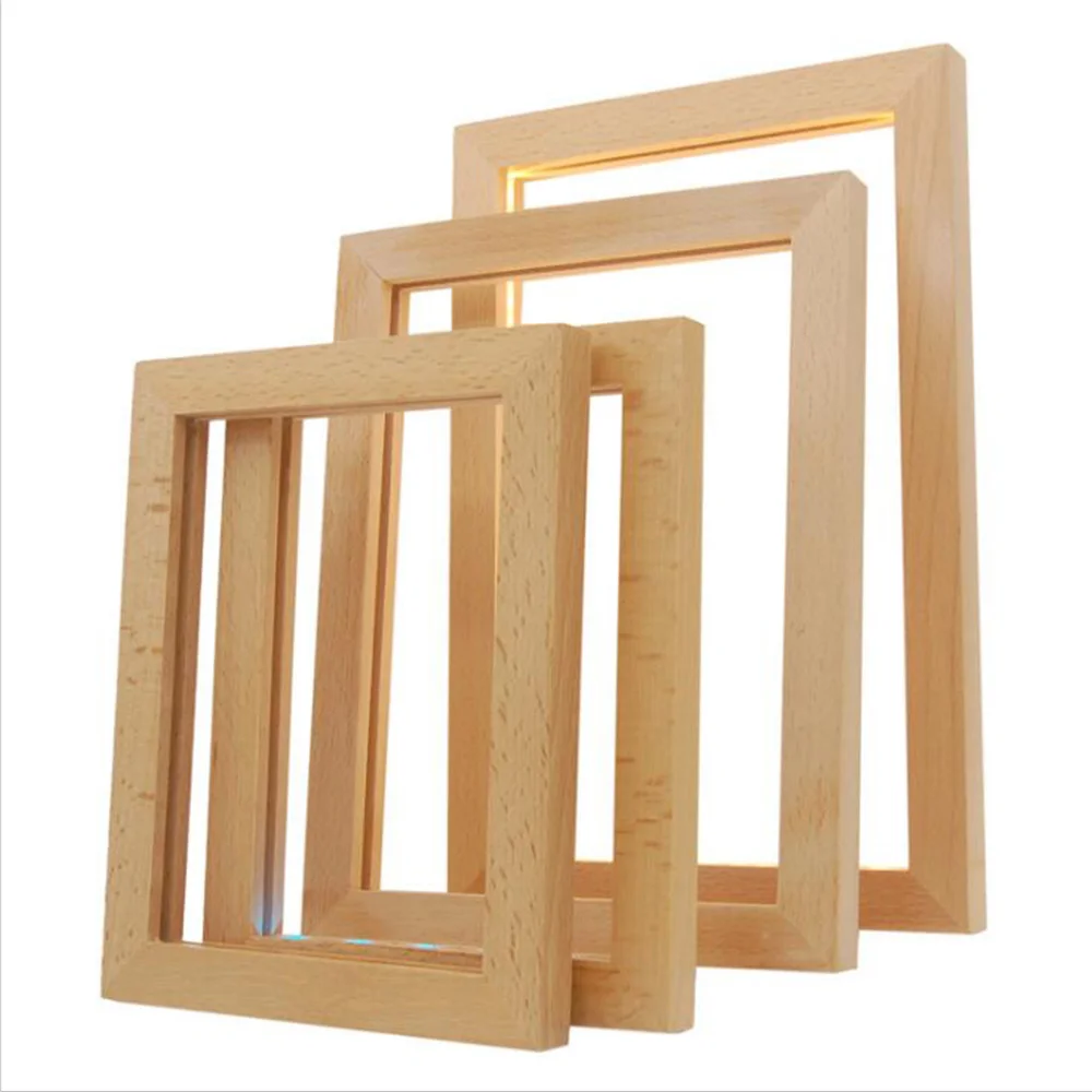 Creative DIY Wooden Photo Frame LED Night Light 3D Carving Beech Luminous Acrylic Crystal Decoration Customization | Лампы и освещение