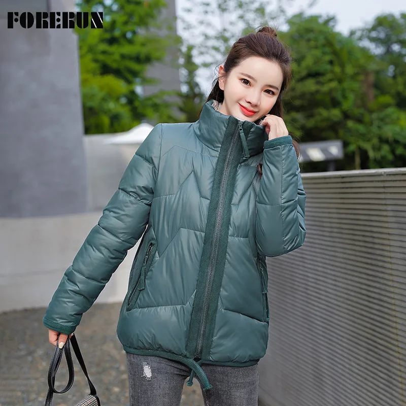 

FORERUN/зимняя куртка для женщин; Пальто-пузырь большого размера; Короткая куртка-пуховик с воротником-стойкой; Casaco Feminino Chaqueta Mujer Invierno
