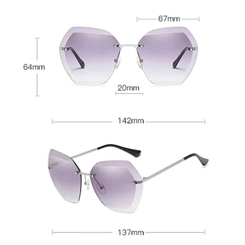 Женские большие очки без оправы SHAUNA классические розовые с градиентными