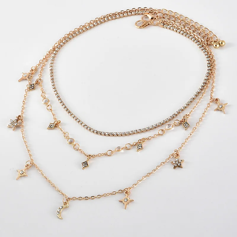 3 шт./компл. женские ожерелья изысканные кристаллы луна звезды кулон бисер