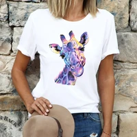 100 cotton sports rainbow giraffe print short sleeved t shirt female half sleeved summer casual oversize lady clothes s 5xl