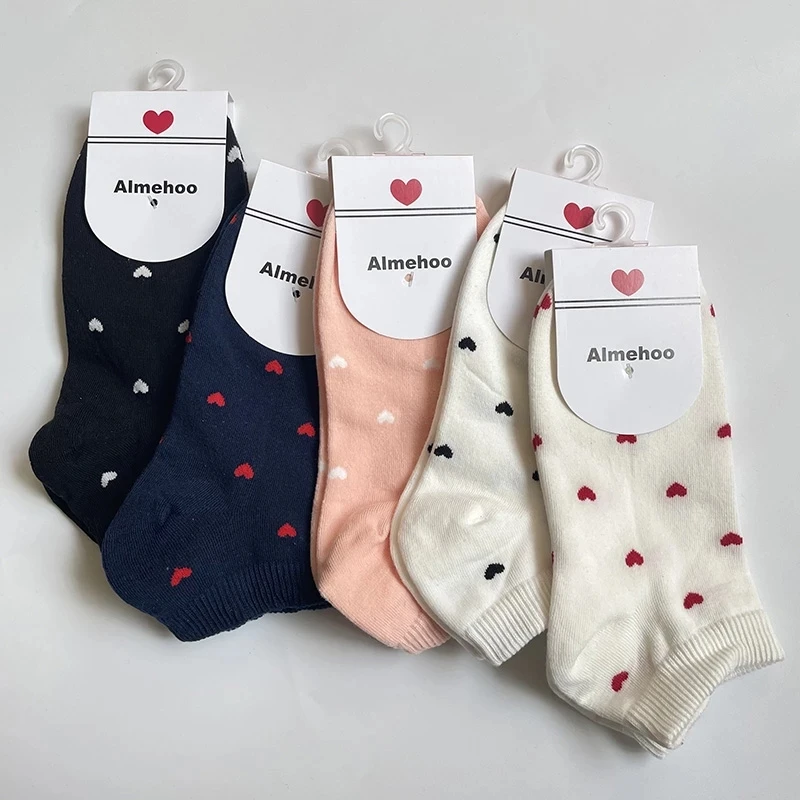

Cute Socks Kawai Pink Korea Style Women Sokken Vrouwen Heart Print Cotton Soft Girl Ankle Sox High Size 35-41 Dropship Suppliers