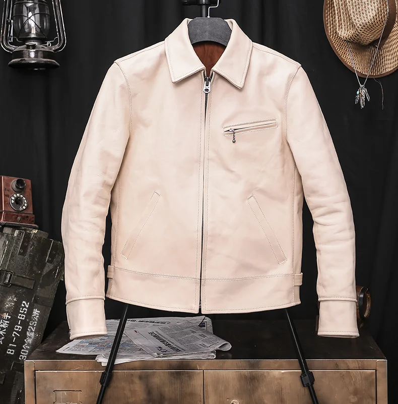 

YR!Free shipping.primary color.men natural horsehide jacket.customized genuine leather coat.classic casual 1930 leather clothes