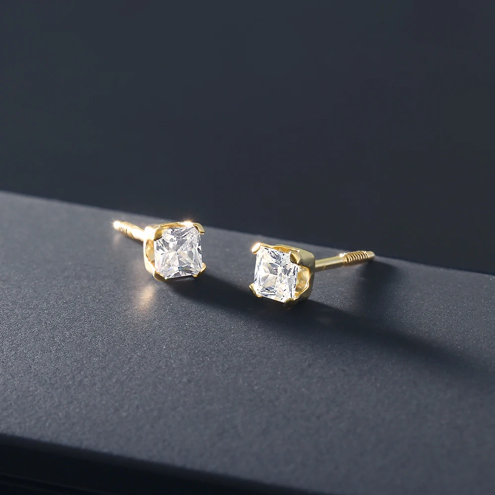 Серьги гвоздики GemStoneKing 14K желтое золото 2 мм серьги принцессы с белым фианитом