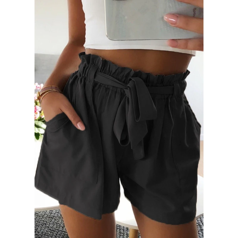 

High Waist Fungus Lace Shorts Women's Solid Folds Loose Short Pants Women Casual Simple 5 Color Basic Shorts Woman Summer 2021