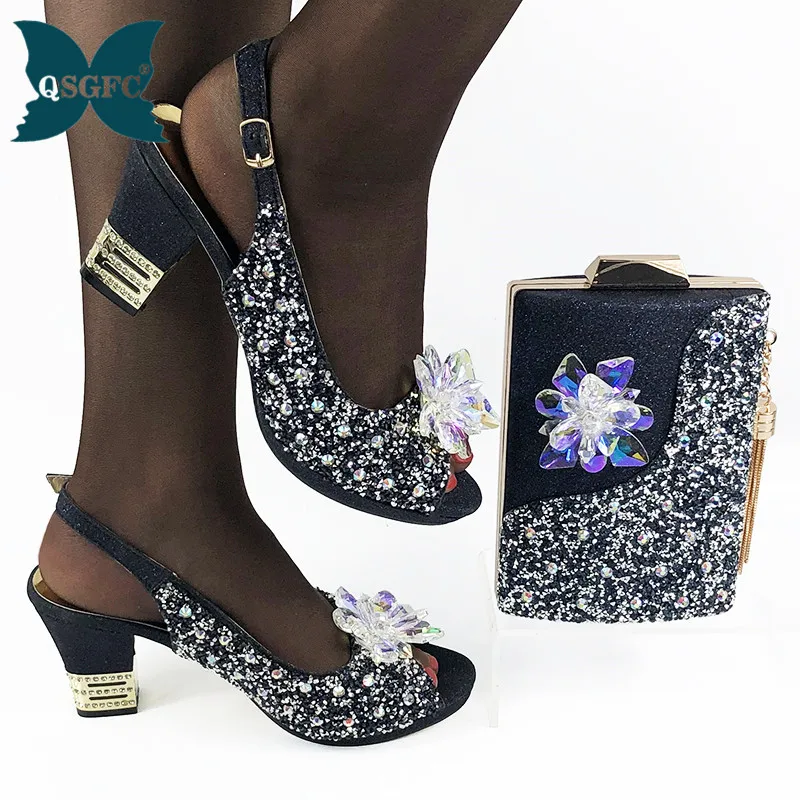 Итальянский комплект из туфель и сумочки в тон украшенные Стразы нигерийском