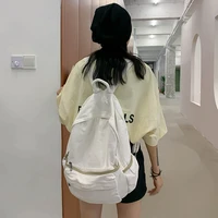 washed canvas schoolgirl backpack simple casual zipper college student backpack large capacity solid color multi pocket backpack