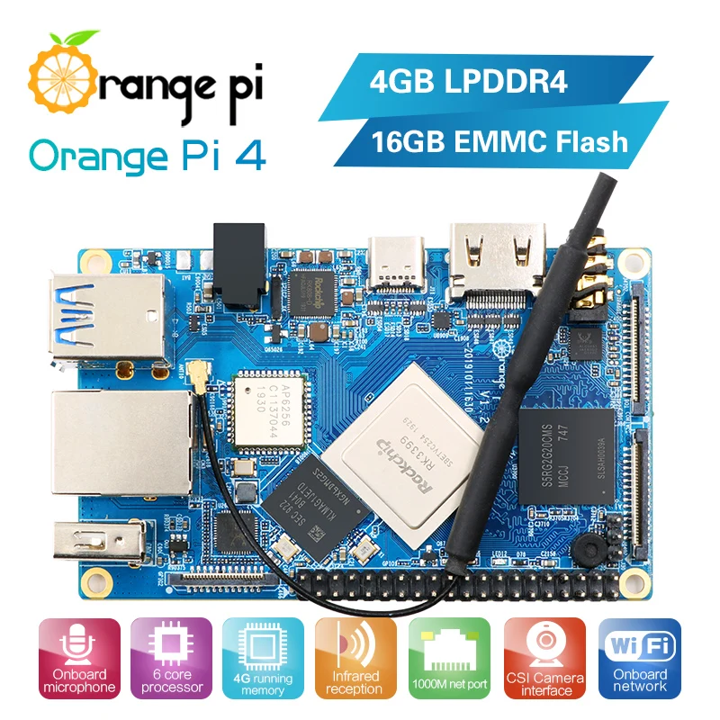 Плата расширения Orange PI4 4G16G + PCIE одиночный мини компьютер с поддержкой Android Ubuntu
