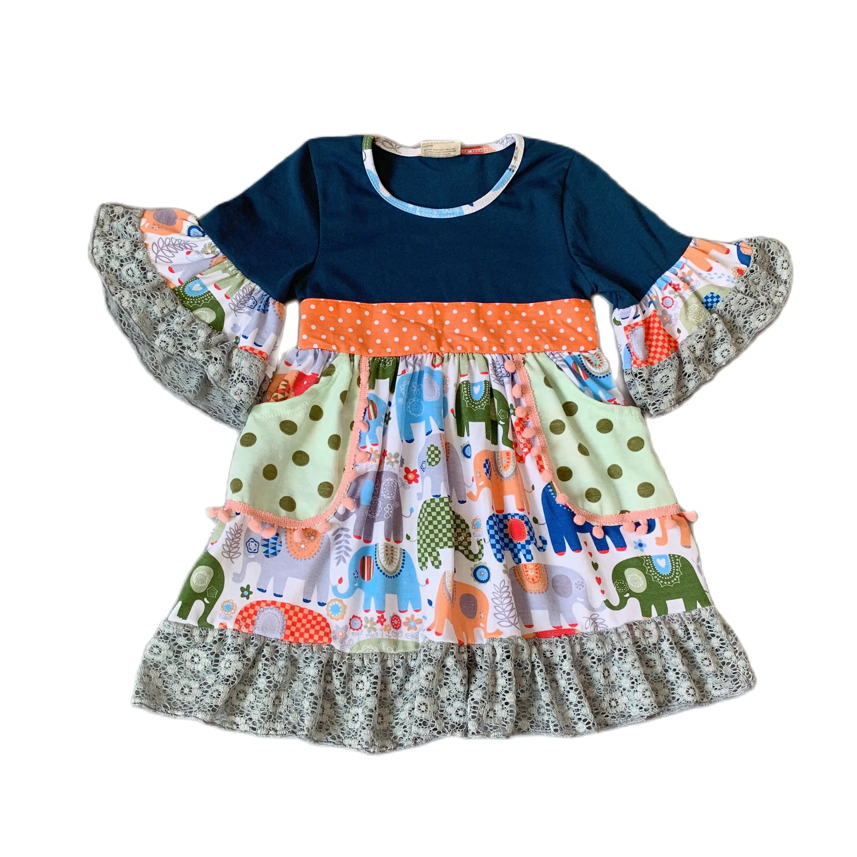 Новое дизайнерское Летнее Детское хлопковое платье с кружевом и принтом слона