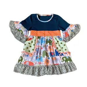 Новое дизайнерское Летнее Детское хлопковое платье с кружевом и принтом слона, серое шелковое темно-зеленое платье-топ для девочек