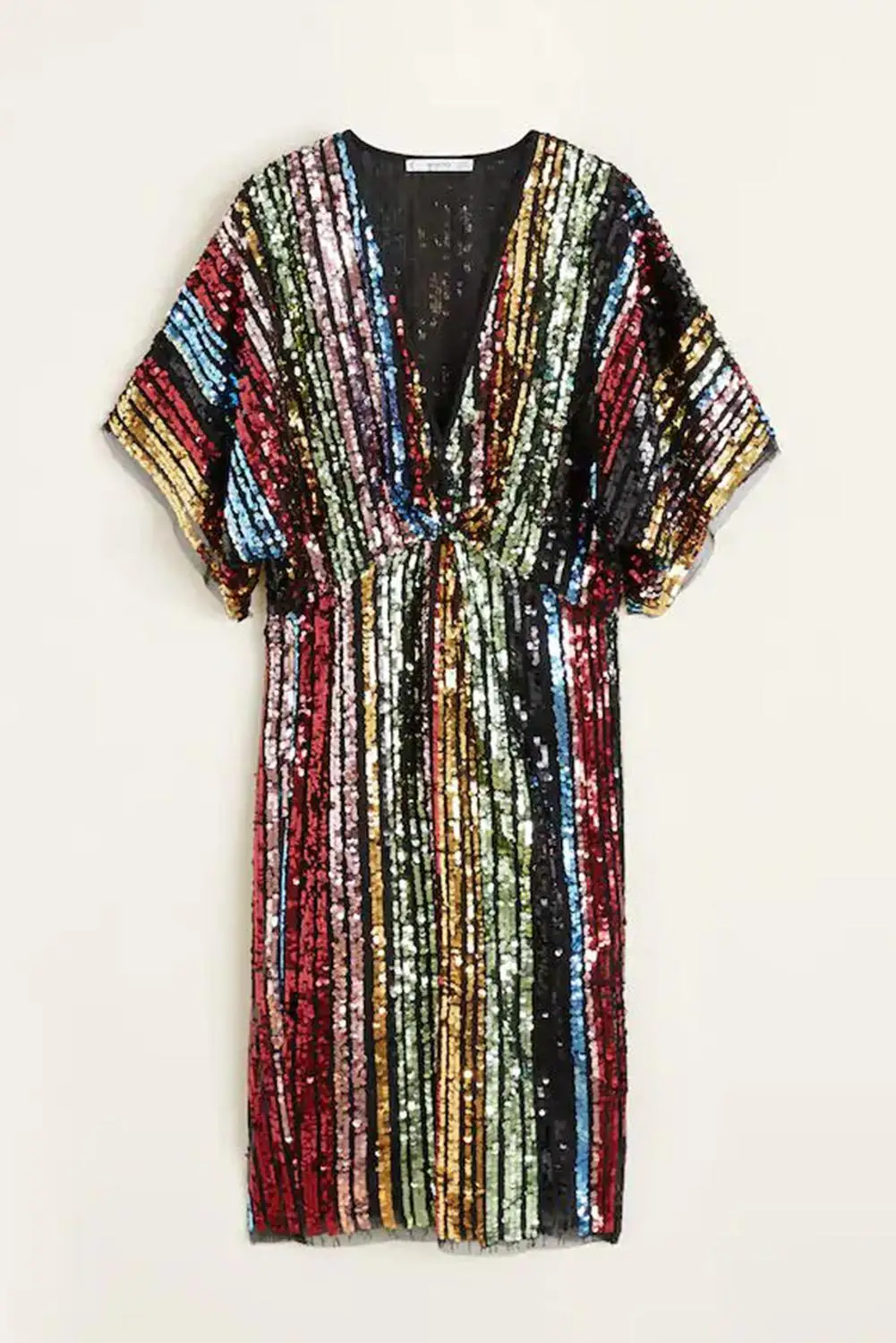 Разноцветное сексуальное платье туника с глубоким v образным вырезом и пайетками