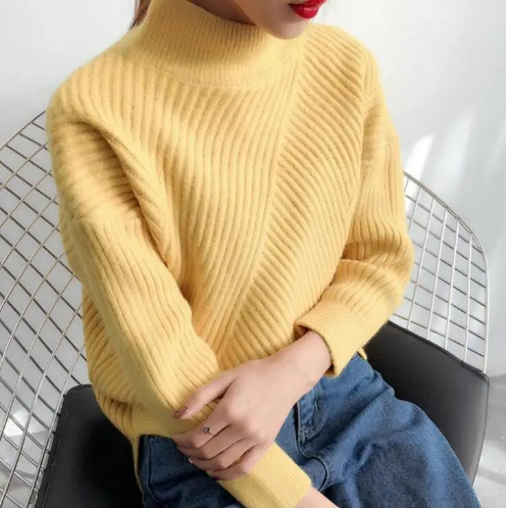 Women Winter White Turtleneck Knitted Pullover Sweater Korean Style Thick Pullovers Sweaters Ladies Fall Knit Tops | Женская одежда