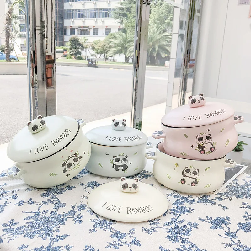 Чаши с милой пандой чаша для лапши быстрого приготовления крышкой мультяшная