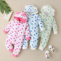winter baby girl clothes cotton dot print cute colorful long sleeve single breasted hooded baby romper warm baby jumpsuit 0 18m