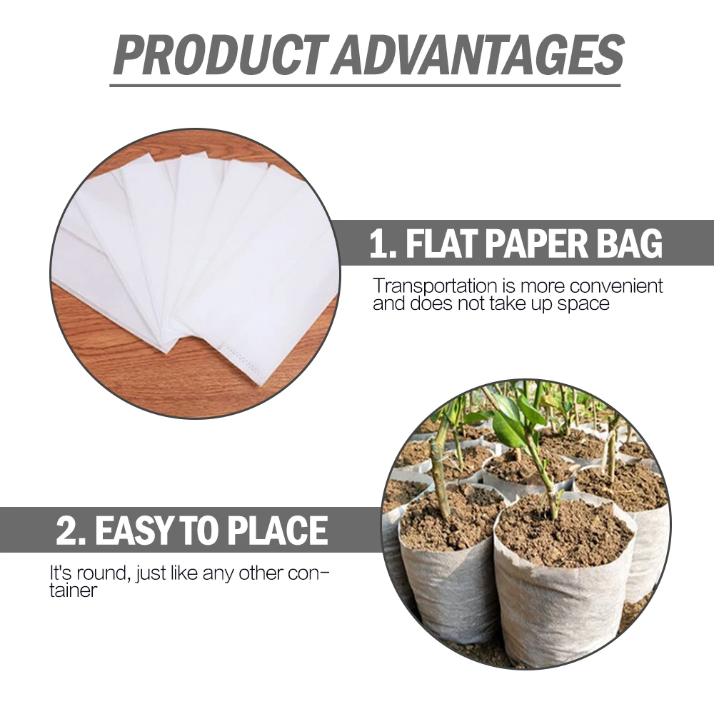 

100 PCS Different Size Biodegradable Non Woven Nursery Bag Plant Grow Bags Cloth Bag Flower Pots Eco-Friendly Planting Bags