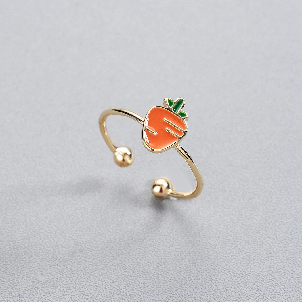 Женское кольцо с морковкой Kinitial изящное эмалью и открытым дизайном регулируемое