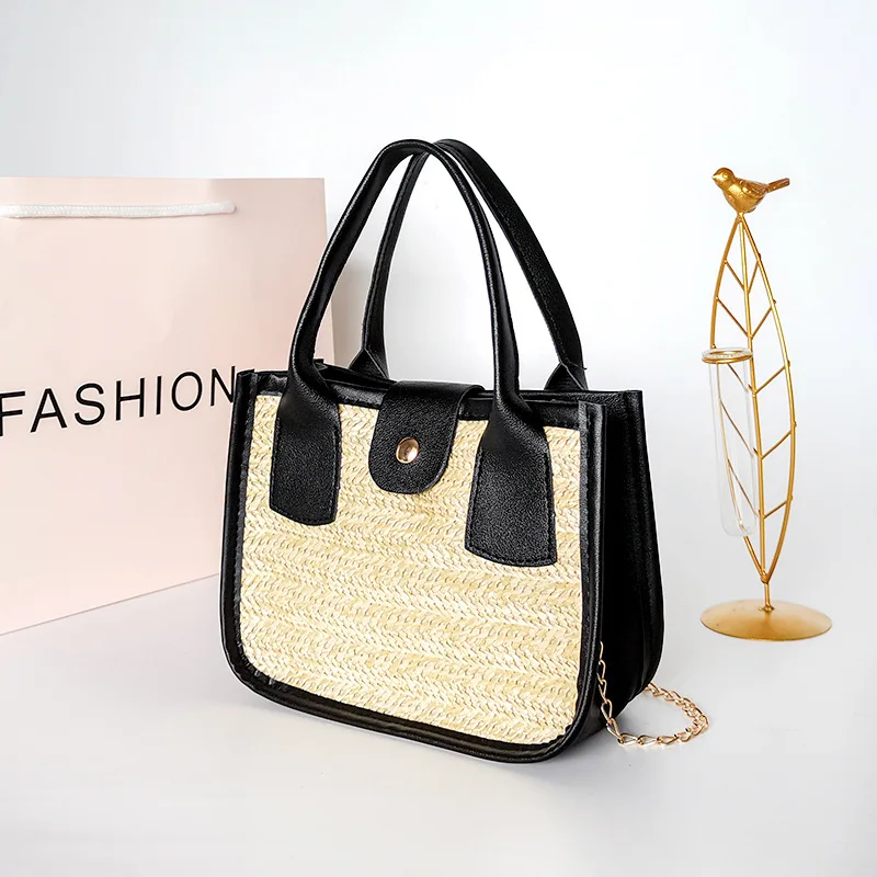 

2021 Cute Woven Handbag Female Chain Messenger Bag Buckle Pu Vertical Square One-Shoulder Portable Woven Bag