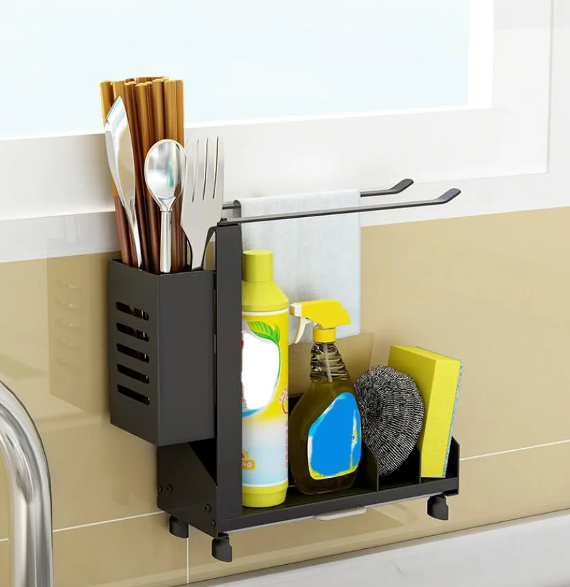 

Stainless Steel Kitchen Sink Caddy Organizer Nonslip Sponge Soap Brush Holder With Detachable Drain Pan Kitchen Rag Drying Rack