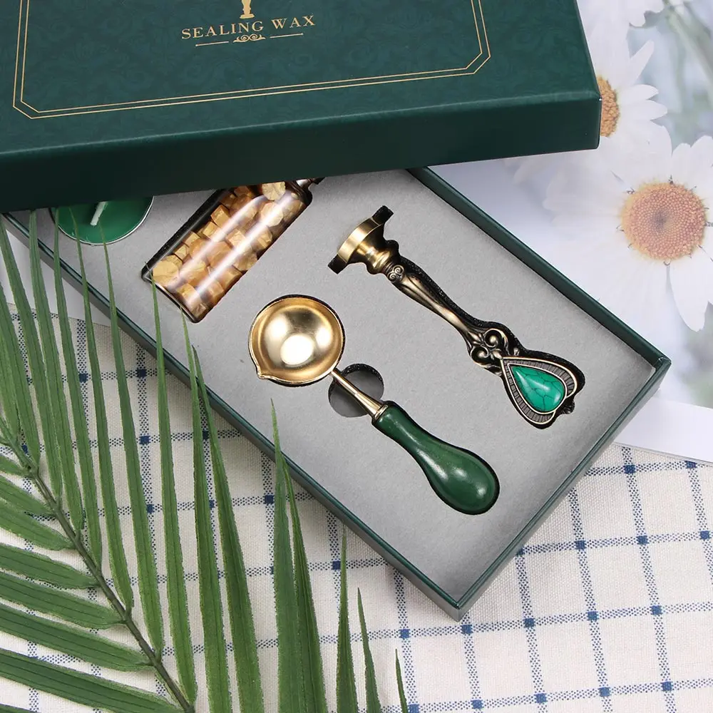 

Creative Stamps Envelope Wax Seal DIY Colourful Box Kit Stamp Detachable Scepter Set Sellos Sealing Beads Wedding Packaging Gift