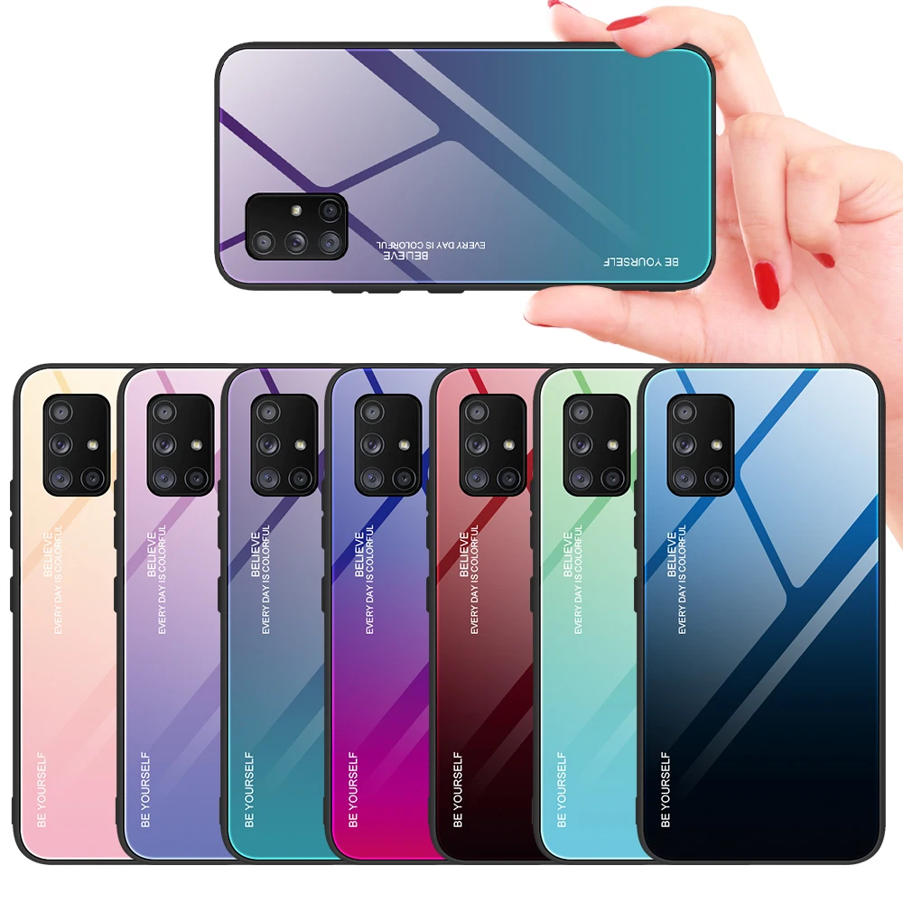 Градиент стекло чехол для Samsung Галактики A51 A71 A52 A72 5G облегающий A515 A516 A715 A716