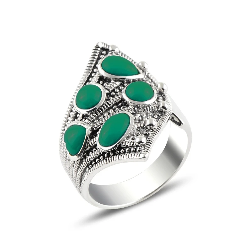 

Silverlina Silver Green Agate & Marcasite Ring