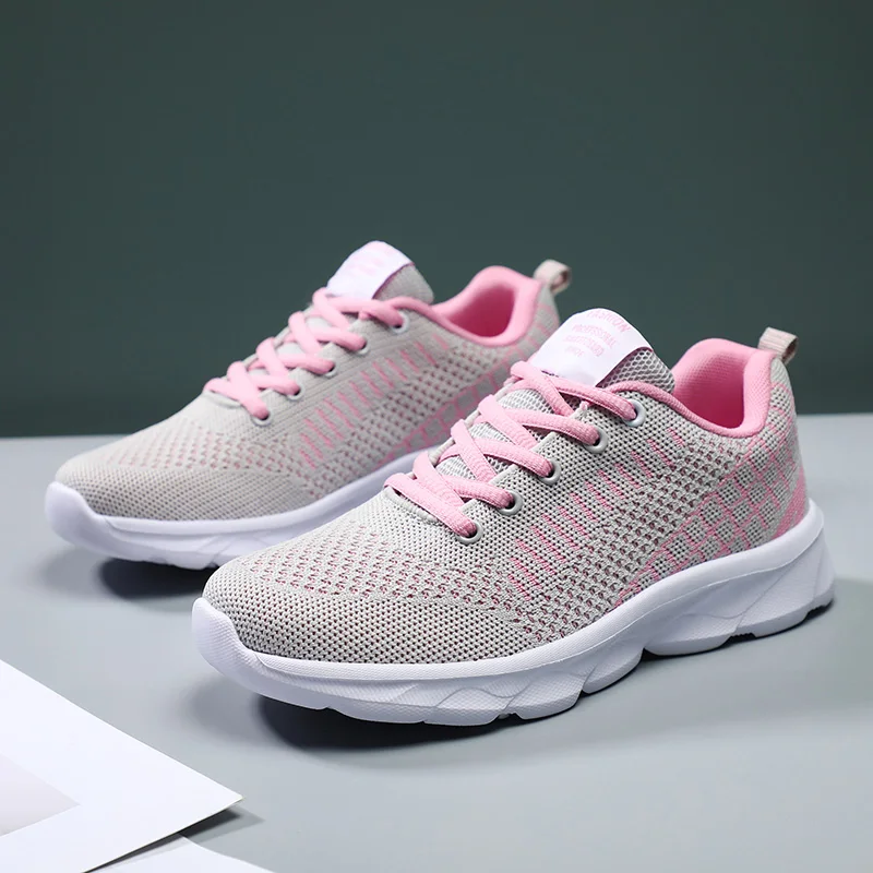 

2021 Mesh Sneakers Women Shoes Flat Running Sports Outdoor Casual Ladies Shoes Lace-Up Light Breathable Female Zapatos De Mujer