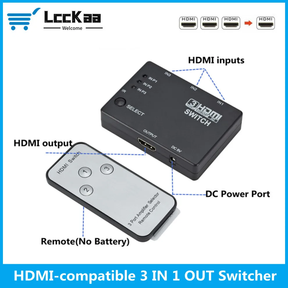 LccKaa 3 в 1 выход HDMI разветвитель HDMI преключатель 3 Порты и разъёмы концентратор Box автоматический переключатель 1080p HD 1,4 с пультом дистанционного управления для HDTV XBOX360 DVD проектор - изображение