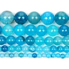 Оптовая продажа, бусины из натурального камня, голубого цвета, потрескавшийся цвет, круглые бусины россыпью, искусственные бусины для рукоделия, нить 4-12 мм