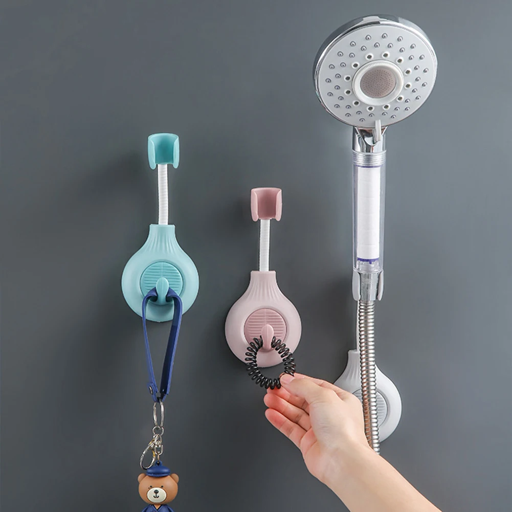 

Adjustable Shower Head Holder Base with Hooks Self-Adhesive Shower Wall Mount Stand Fixer Bracket Bathroom Accessories