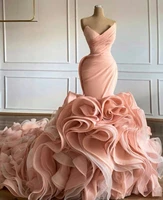 princess blush pink mermaid wedding dress sweetheart v neck tiered skirt ruffles vestidos de novia bride formal reception gowns