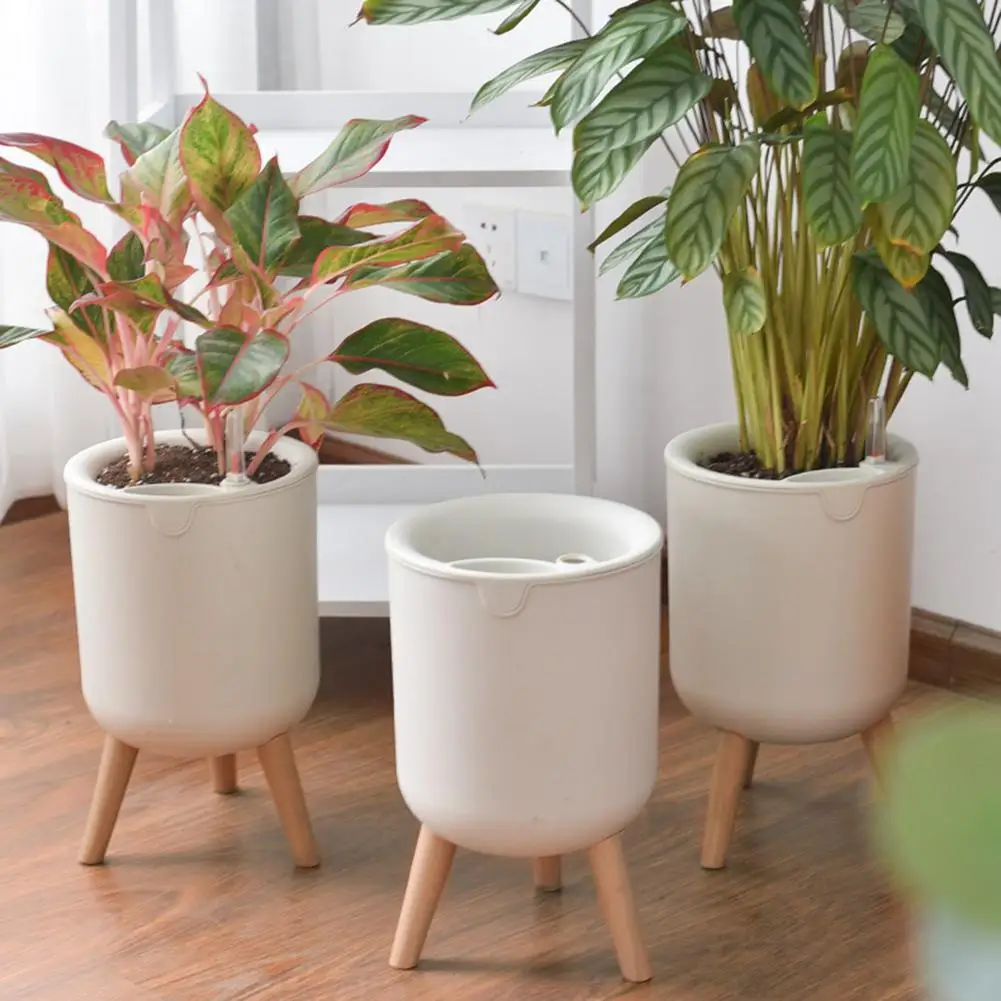 

Nordic Indoor Imitation Wood Desktop Flower Shelf Automatic Self-Watering Flower Pot Floor-standing Storage Basin