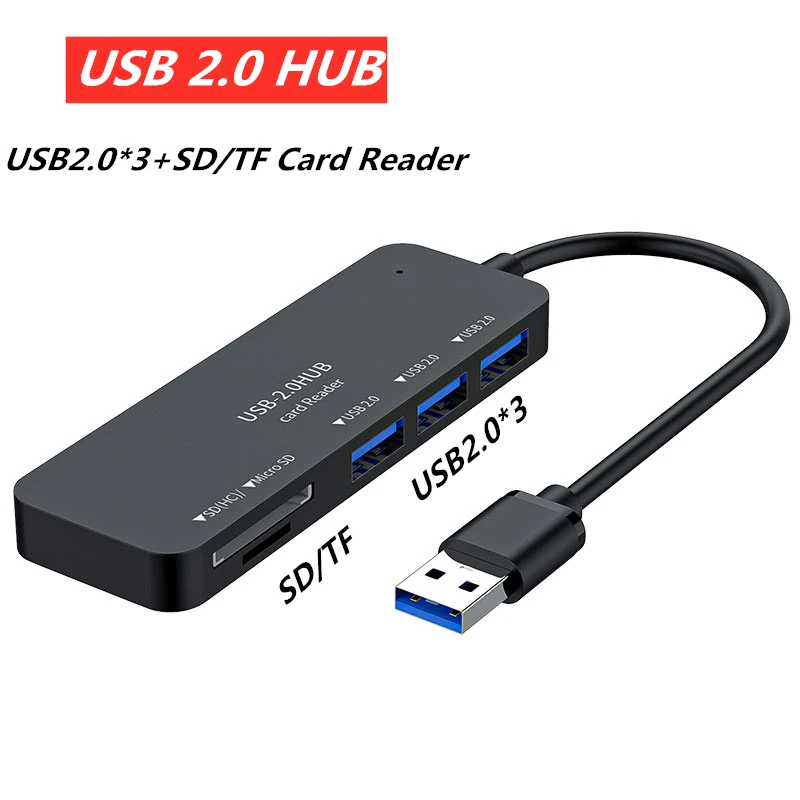 Adaptador de concentrador USB de 3 puertos, alta velocidad, USB 2,0, Hab, TF, lector de tarjetas SD, OTG, para PC, Accesorios de ordenador, divisor USB