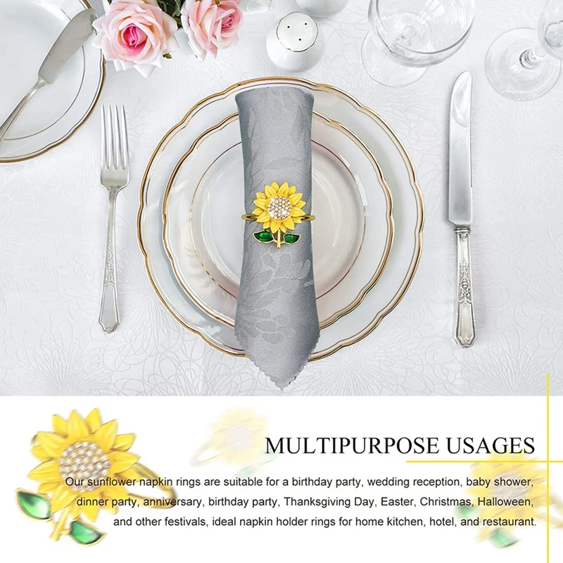 

12 Pieces Sunflower Napkin Holder Rings Napkin Adornment for Wedding, Dinner Party, Mother' S Day, Birthday