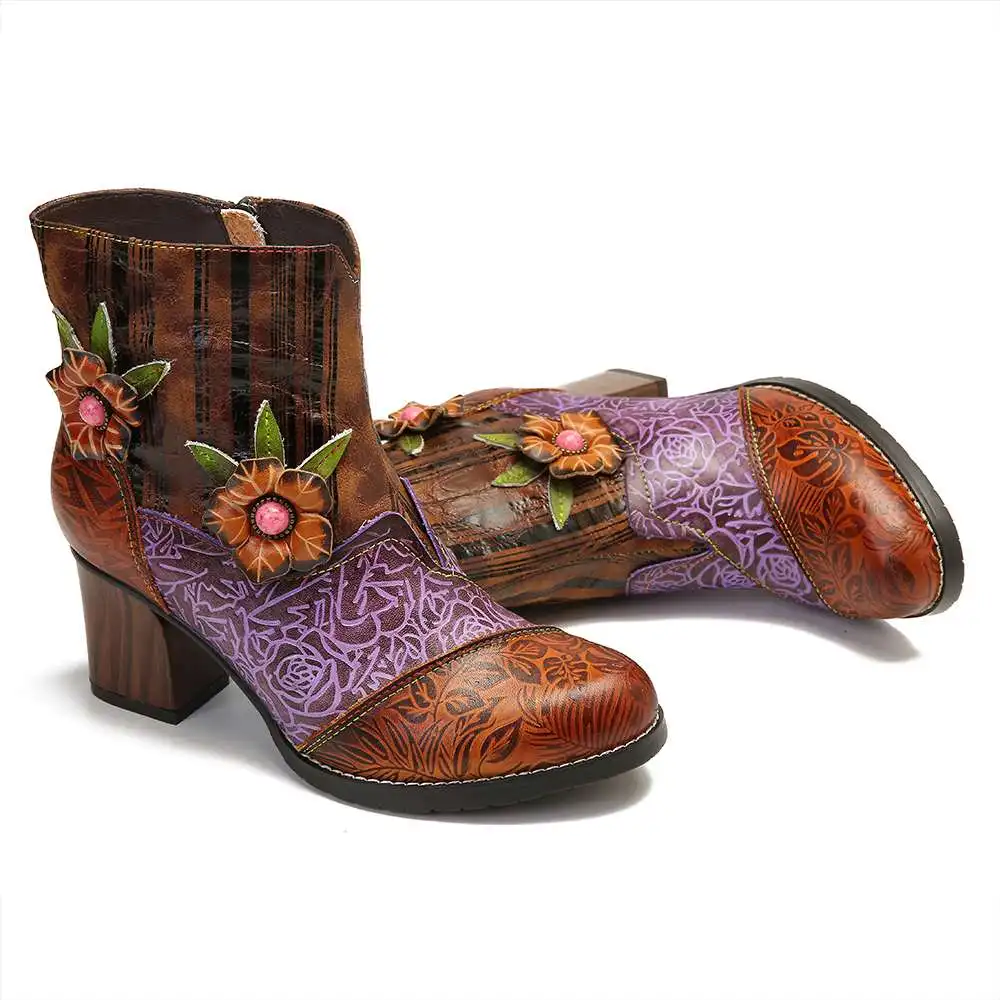 SOCOFY/ботинки с тиснением в стиле ретро женская обувь из натуральной кожи