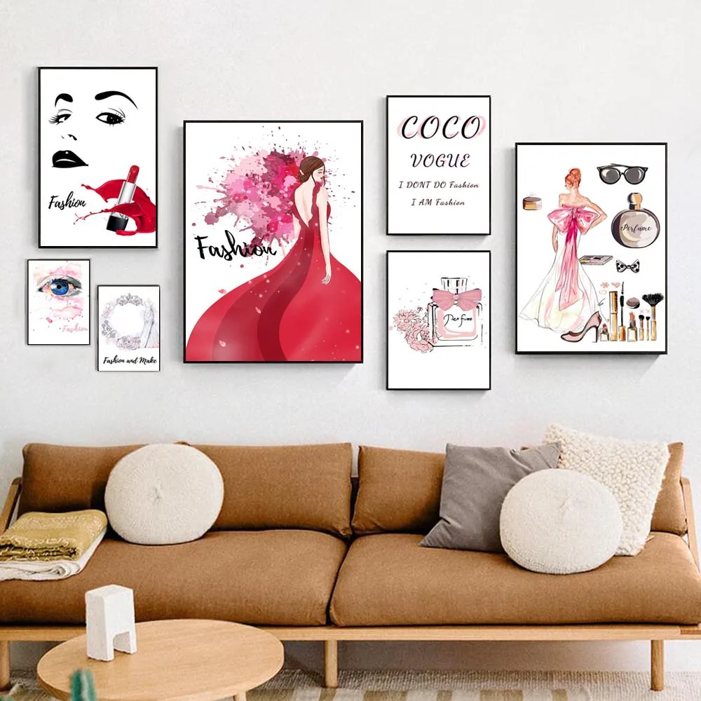 Модный Рисунок художественной краской розовый цветок духи леди с ресницами