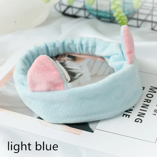 light blue Милые эластичные ободки с кошачьими ушками для женщин, девушек, макияж, мытье лица, повязка для волос, маска для лица, повязка для волос, аксессуары для волос - Цвет: light blue