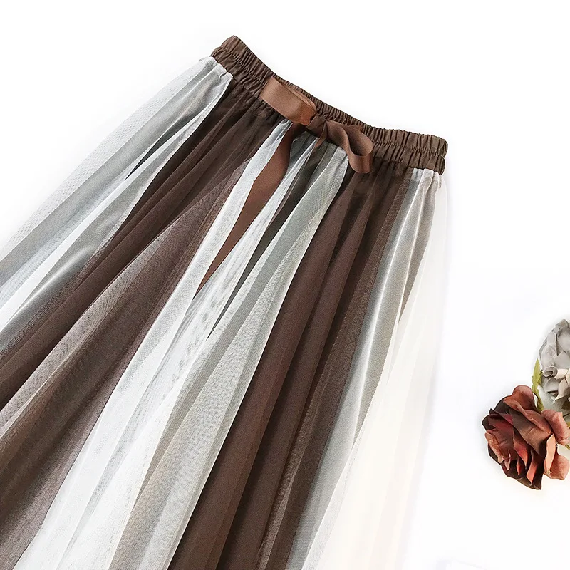 Женская плиссированная сетчатая юбка GIGOGOU длинная трапециевидная пачка средней