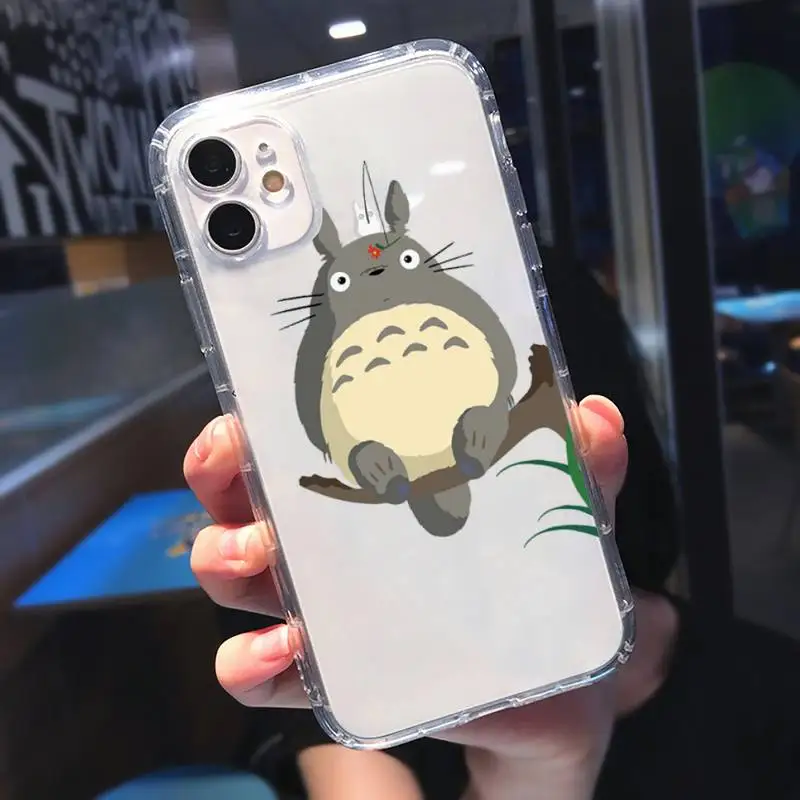

Cute Cartoon Happy Totoro Phone Case Transparent soft For iphone 5 5s 5c se 6 6s 7 8 11 12 plus mini x xs xr pro max