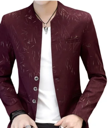 

2021 New Men 's casual collar collar blazers youth handsome trend Slim print blazers