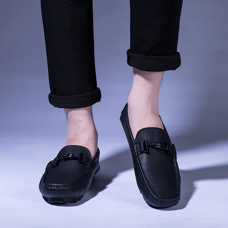 Лидер продаж Мужская обувь из натуральной кожи черные мужские лоферы без